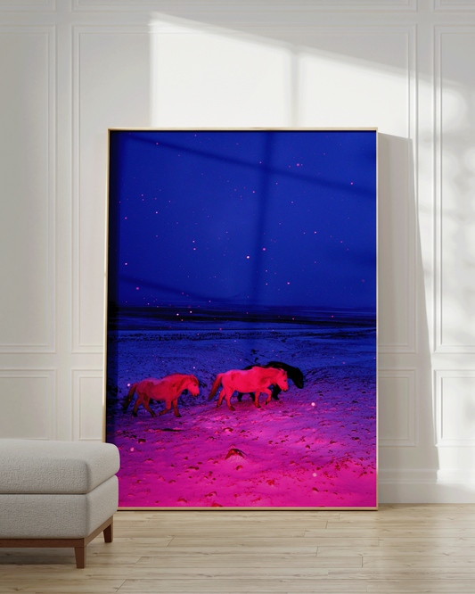 Three Horses in a Pink Storm