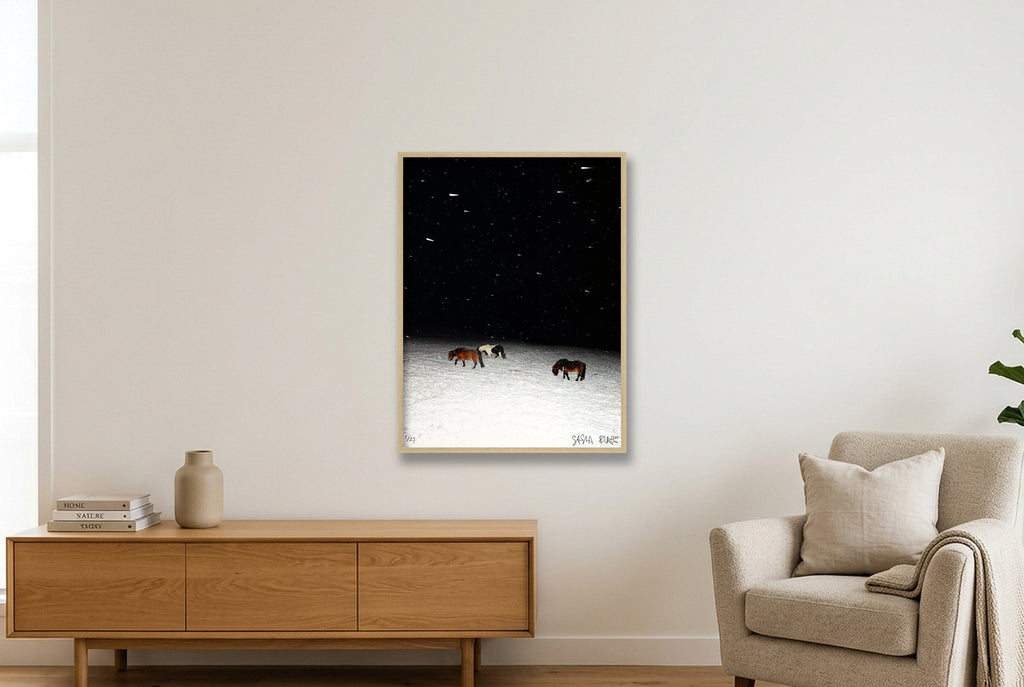 Three Horses in a Snowstorm - Limited Edition — 60×80cm, 24×31" Oak Frame