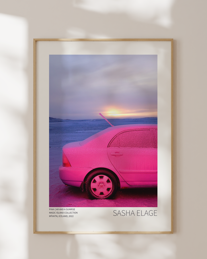 Pink Car and a Sunrise - Framed Canvas