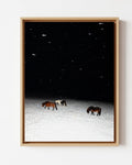 Three Horses in a Snowstorm - Framed Canvas