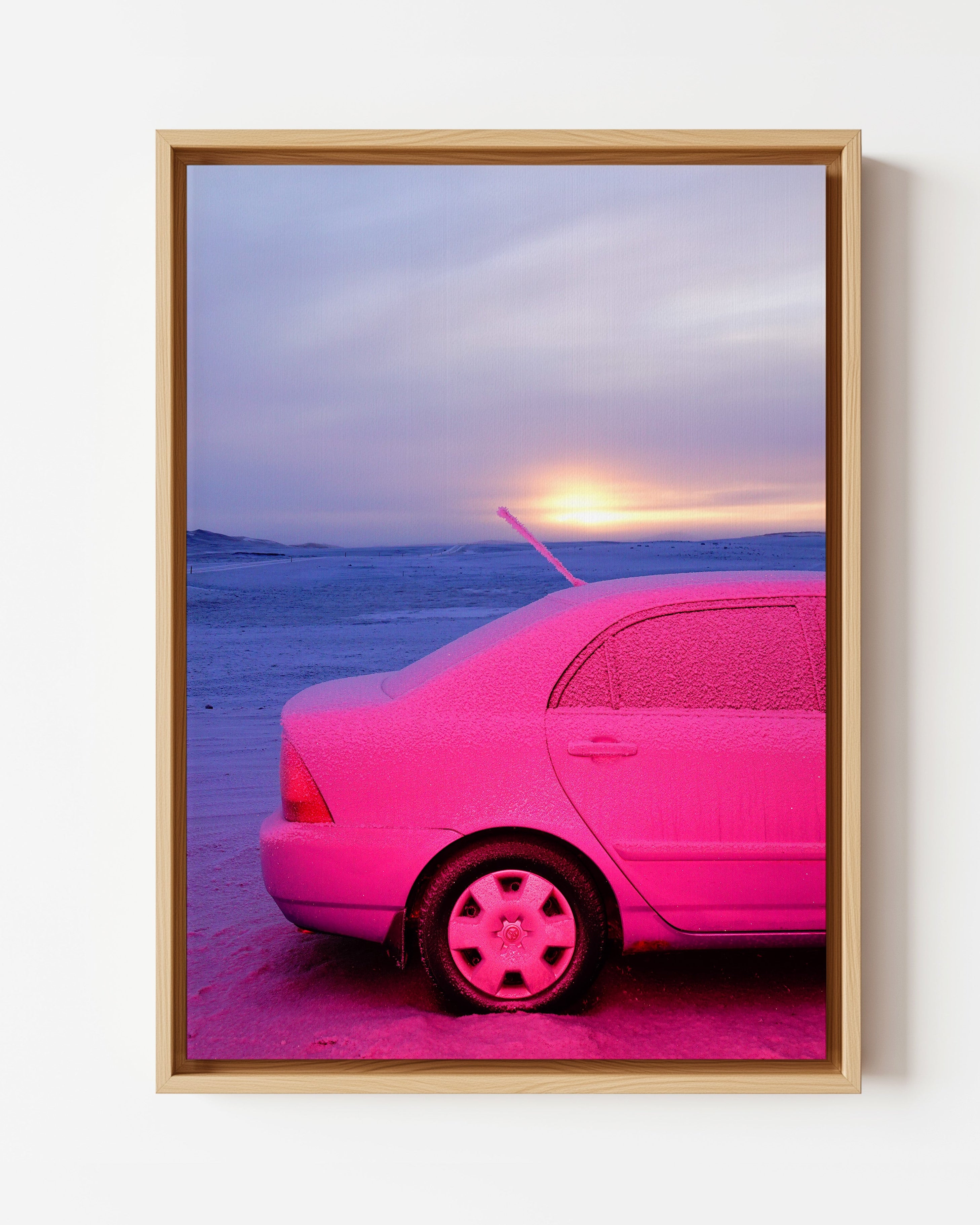 Pink Car and a Sunrise - Framed Canvas
