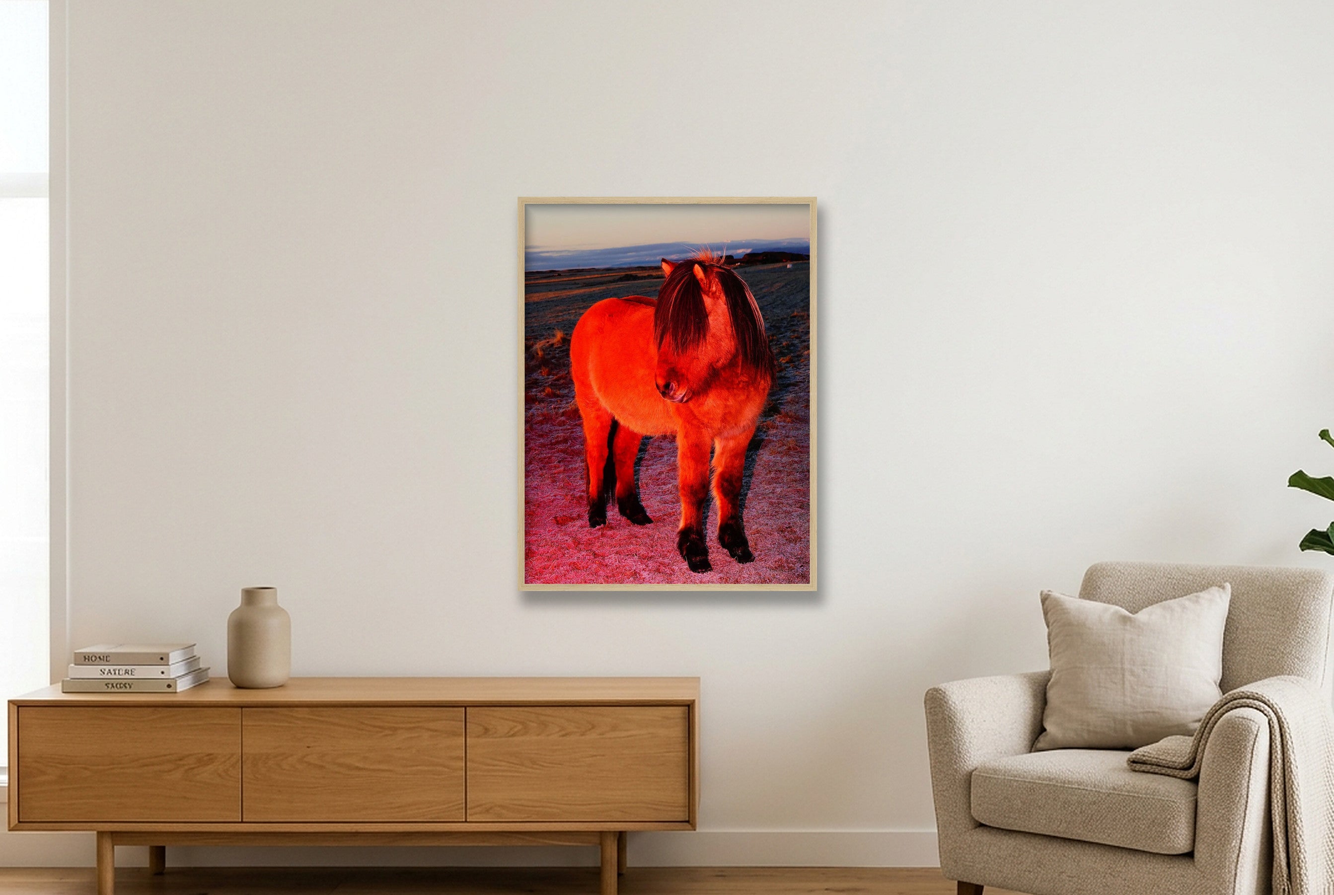 Red Horse with a Fringe - Limited Edition — 60×80cm, 24×31" Oak Frame