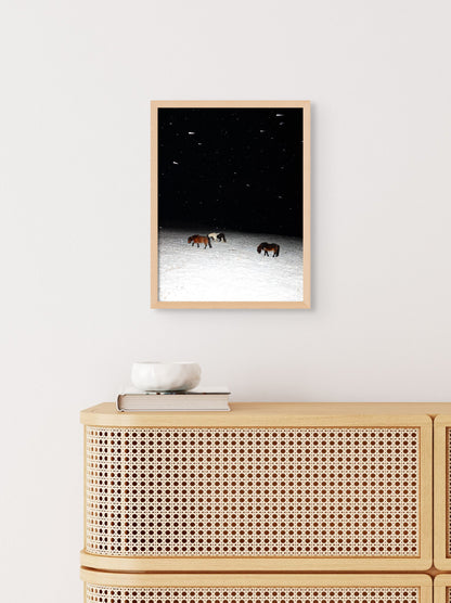 3 Horses in a snow storm