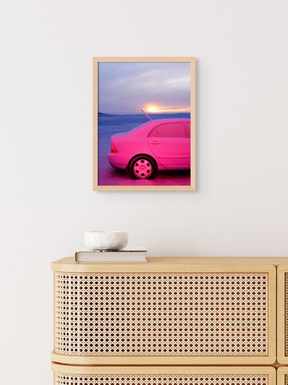 Pink car and a sunrise
